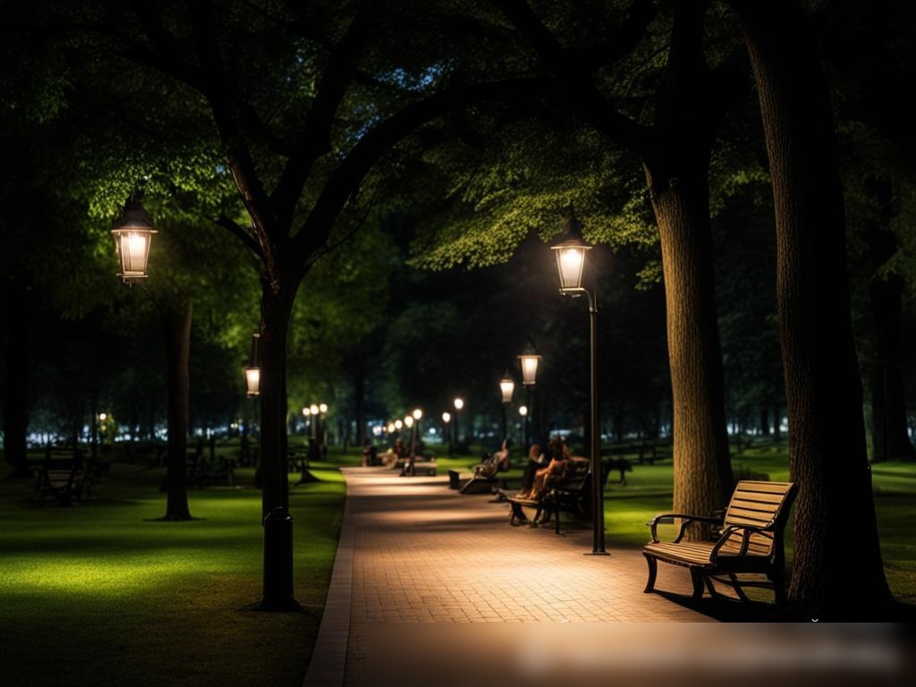 Вечерний парк, освещенный светодиодными фонарями - Пример 4
