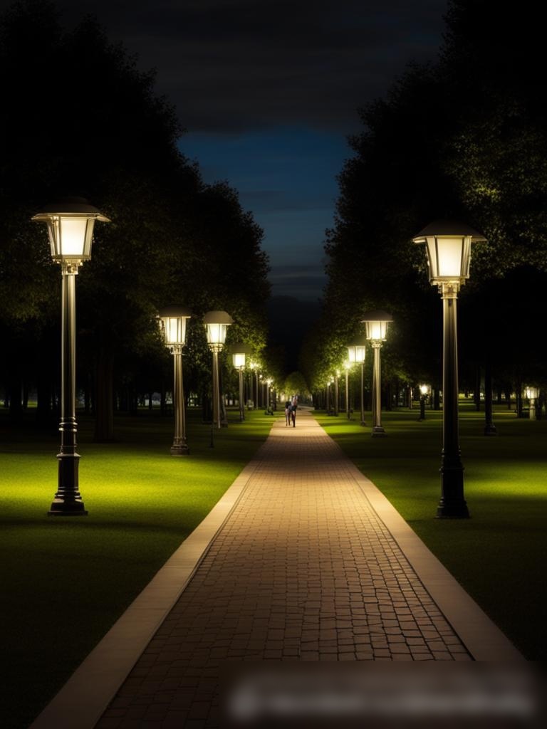 Вечерний парк, освещенный светодиодными фонарями - Пример 5