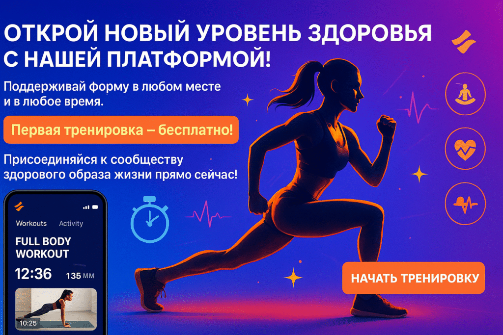Промпт — рекламный баннер для фитнес-платформы — на русском языке - Пример 1