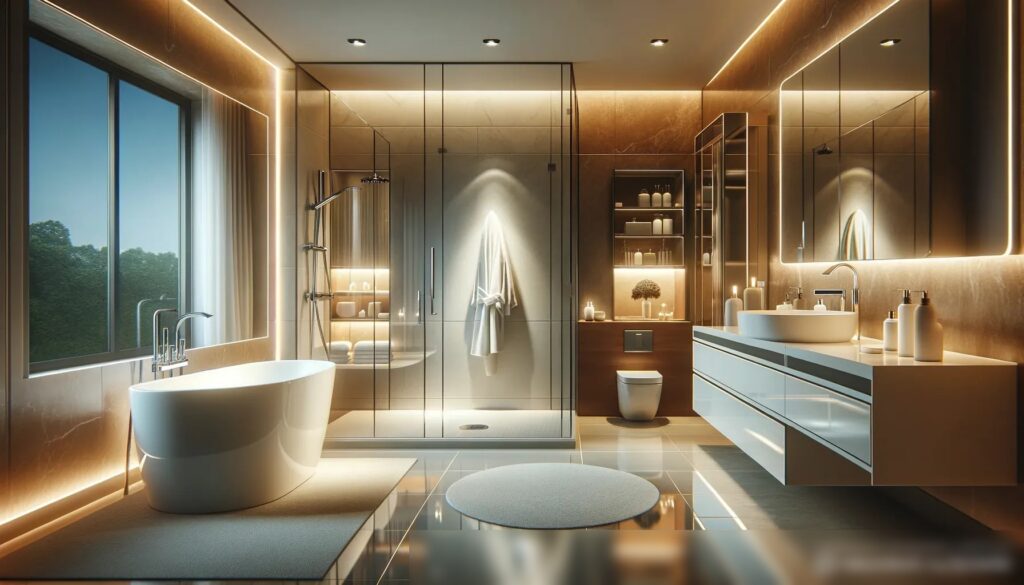 Современная ванная комната с белыми фарфоровыми предметами: Скачать изображение - Пример 1