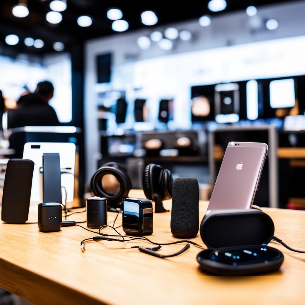 Крупным планом разнообразные электронные гаджеты и аксессуары на деревянном столе - Пример 3