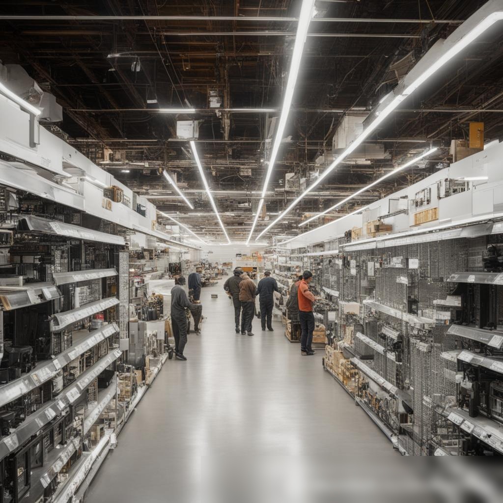 Внутренний вид строительного гипермаркета с акцентом на секцию освещения и электрики - Пример 3