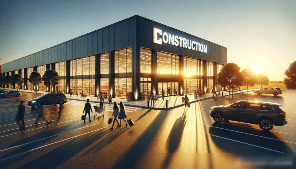 Экстерьер большого строительного магазина в сумерках - Пример 1
