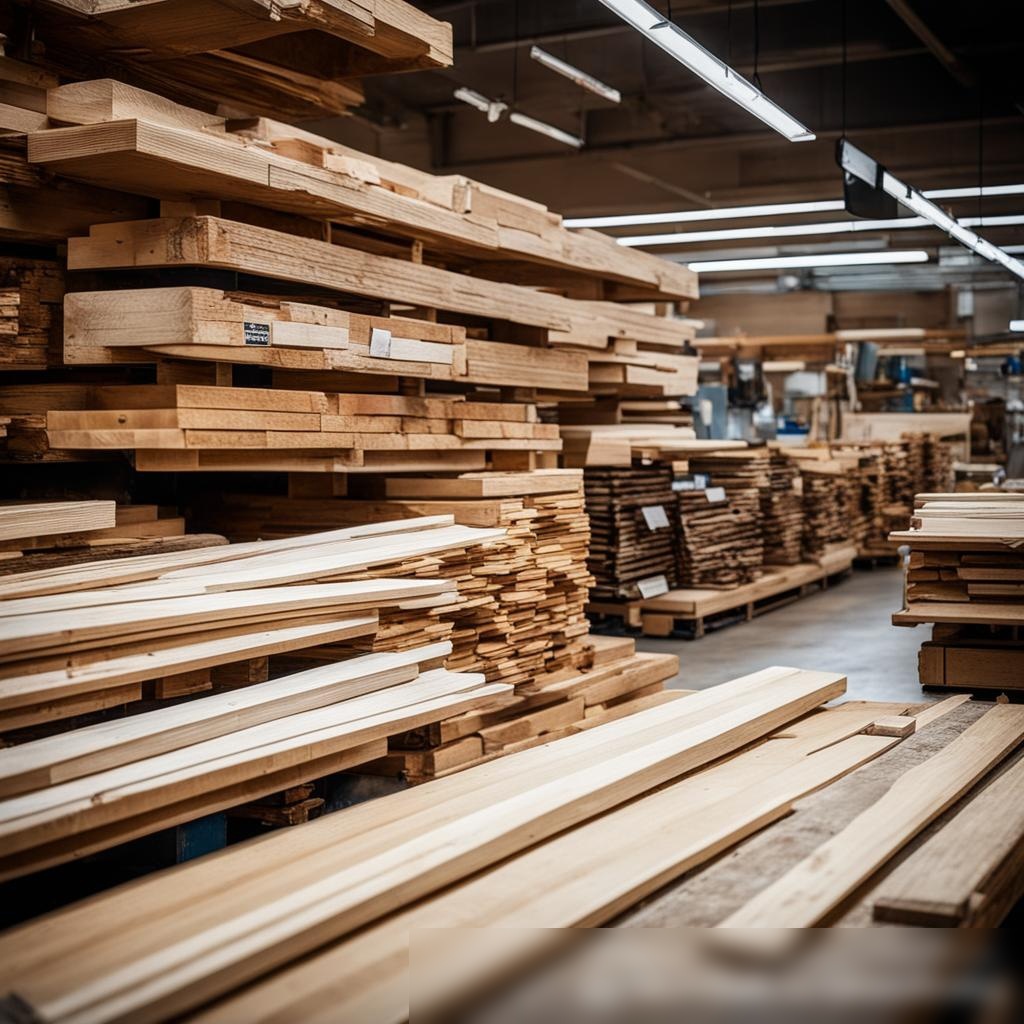 Детализированный интерьер секции строительного магазина, посвященной дереву и плотничеству - Пример 3