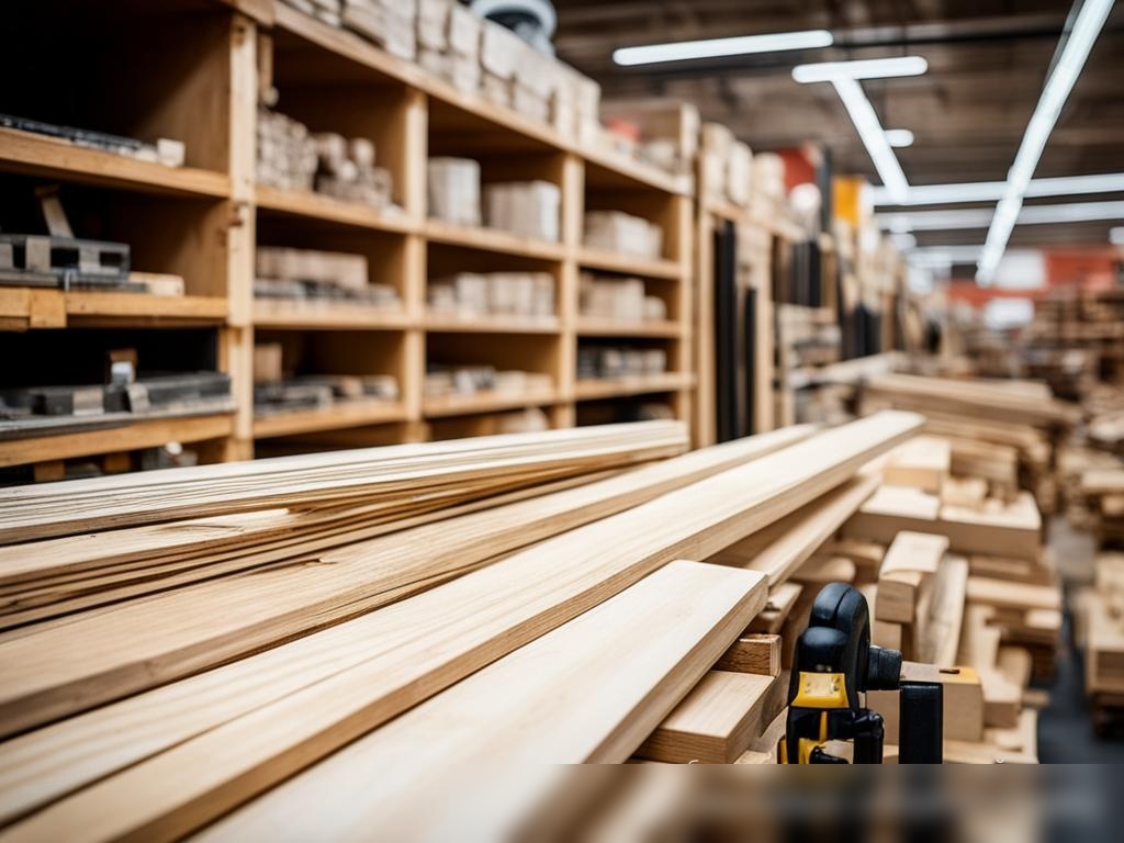 Детализированный интерьер секции строительного магазина, посвященной дереву и плотничеству - Пример 4