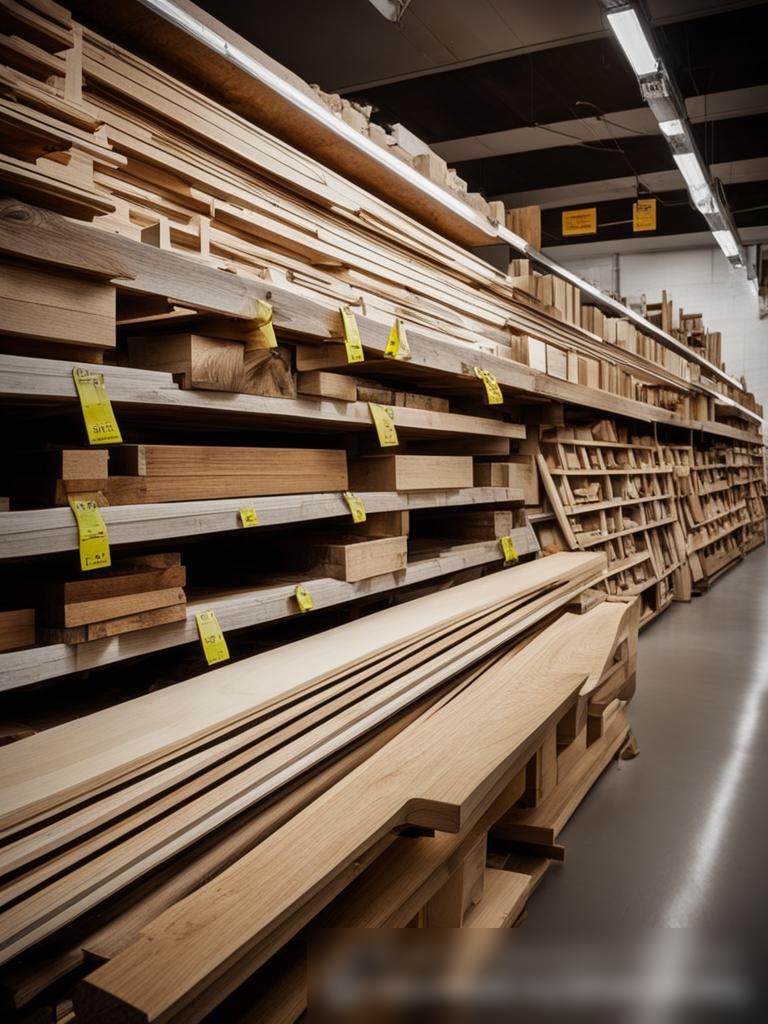 Детализированный интерьер секции строительного магазина, посвященной дереву и плотничеству - Пример 5