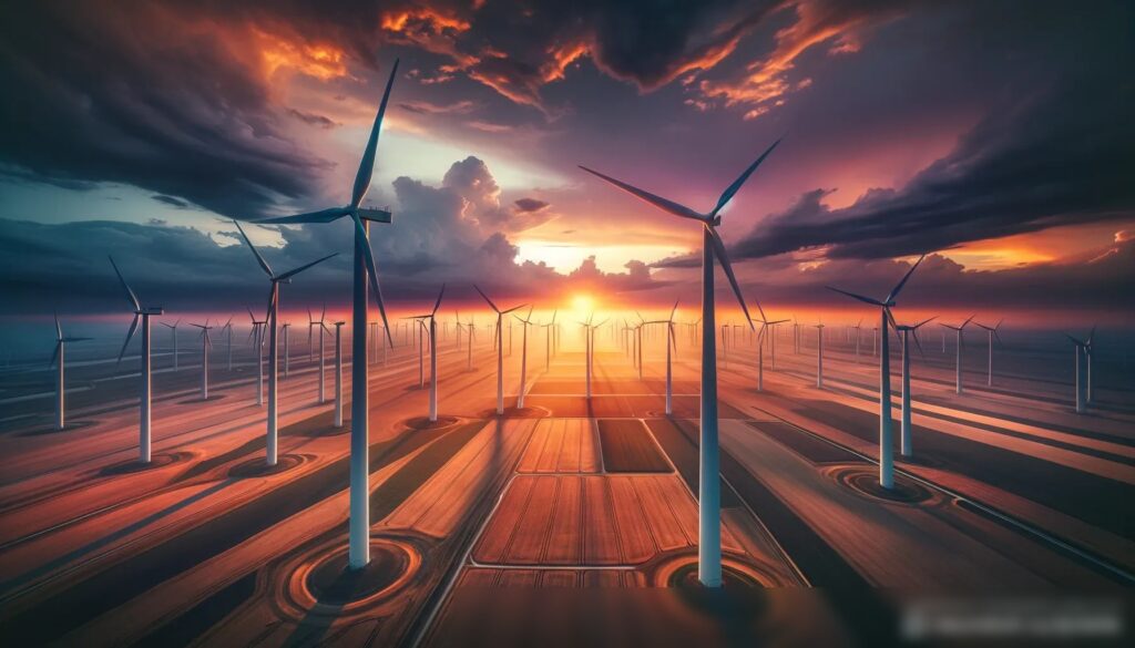 Изображение ветряной фермы на закате - Пример 2