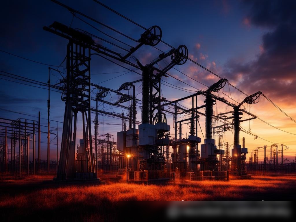 Современная электрическая подстанция на закате с трансформаторами и высоковольтным оборудованием - Пример 4