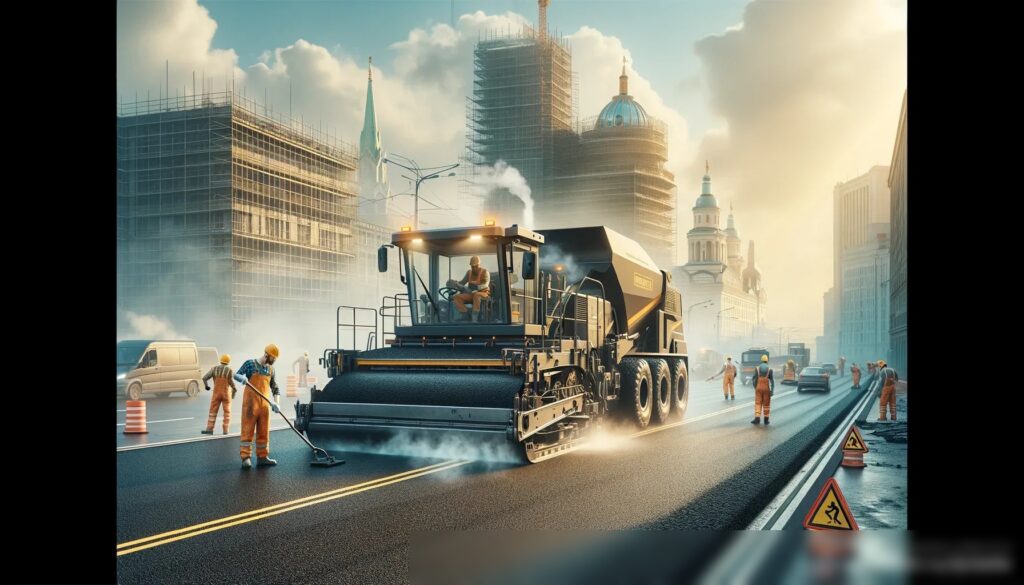 Сцена строительства асфальта на городской дороге в России - Пример 2