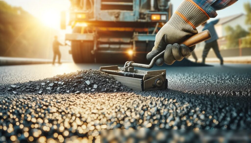 Крупный план на детали укладки асфальта в России - Пример 1