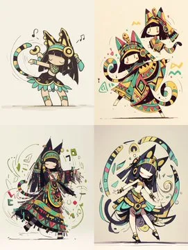 Colorful Cat Deity Dancers - Пример 1