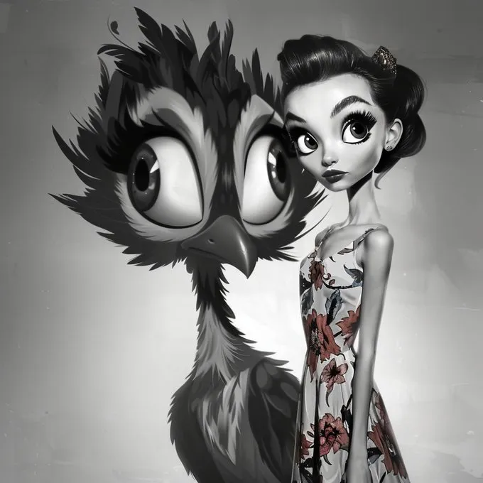 Monochrome Whimsical Portrait with Vintage Flair - Пример 1