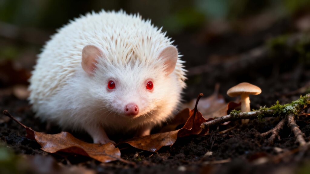 Albino hedgehog ultra-close forest portrait - Пример 1
