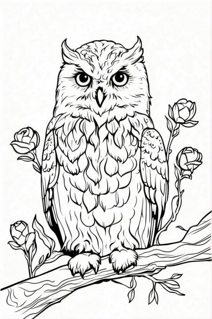 Промпт снежной совы, раскраска - Пример 1