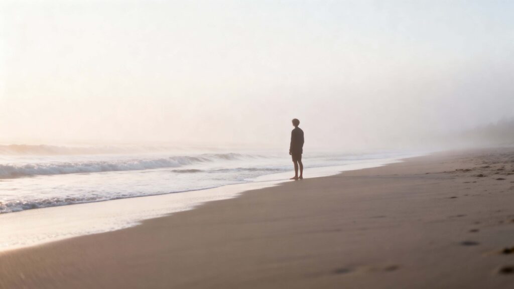 Beach figure at foggy shoreline - Пример 1