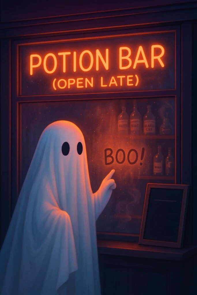 Bedsheet ghost outside potion bar - Пример 1