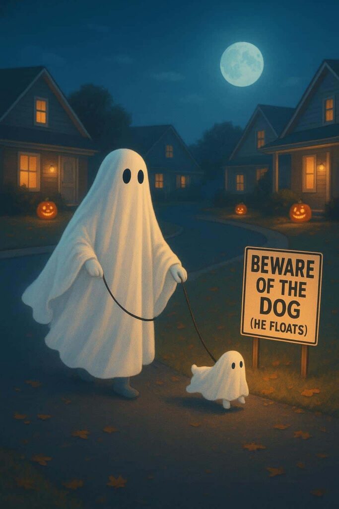 Bedsheet Ghost Walking Tiny Ghost Dog - Пример 1