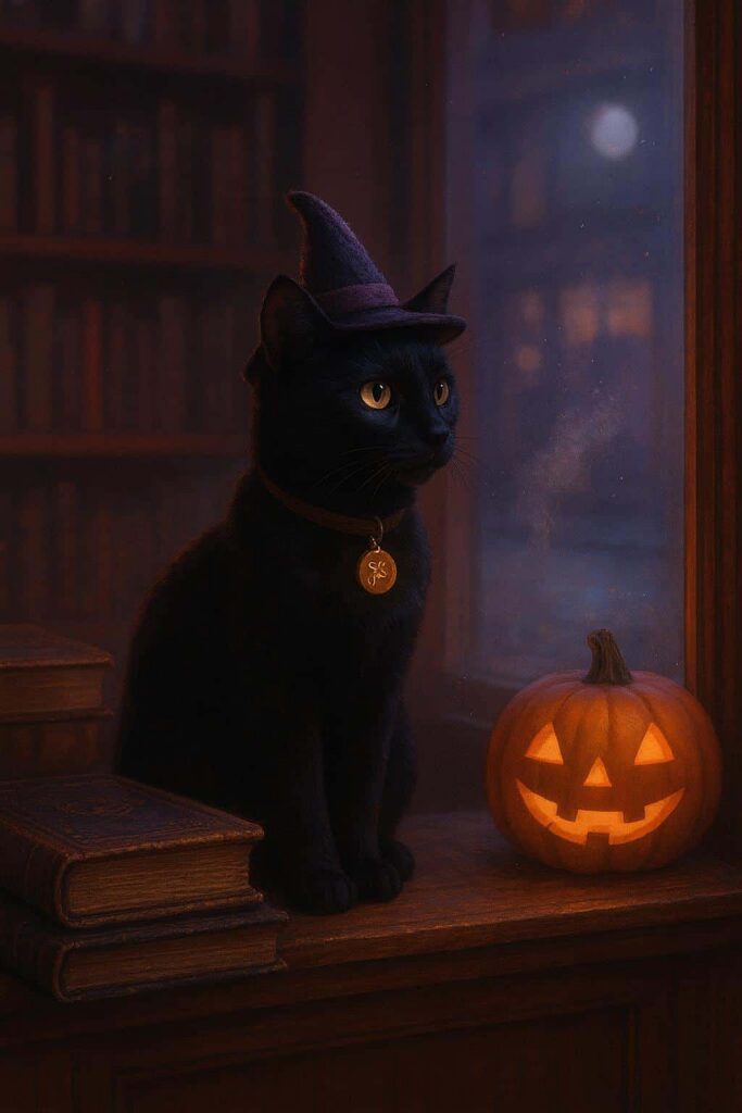 Black Cat on Bookshop Windowsill - Пример 1