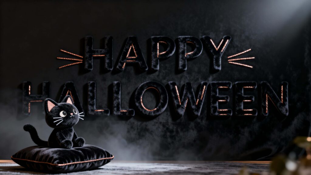Black velvet Halloween text and cat - Пример 1