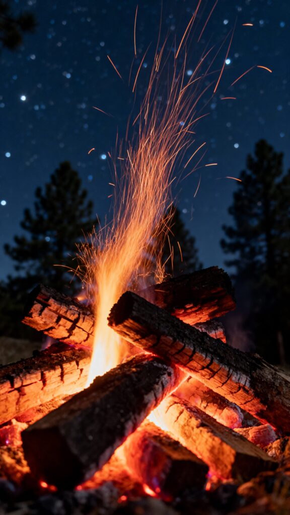 Campfire Embers Close Nightscape Photograph - Пример 1