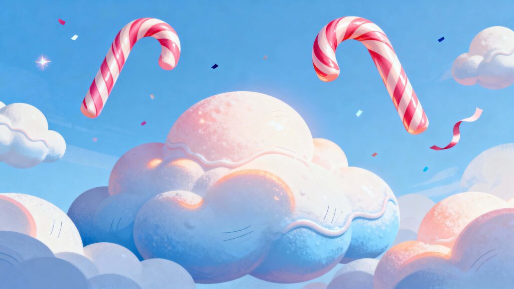 Candy-cane cloud shapes floating - Пример 1
