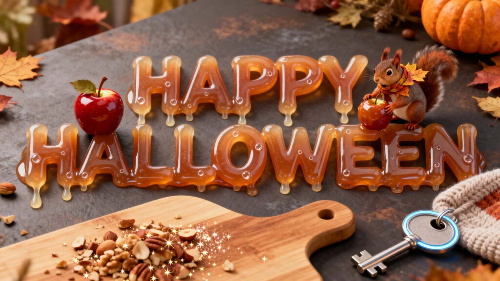Candy-Glazed HAPPY HALLOWEEN Text with Squirrel - Пример 1