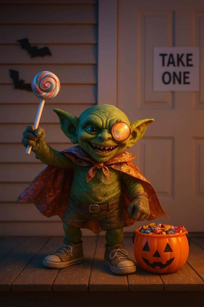 Candy Goblin on Suburban Porch Night - Пример 1