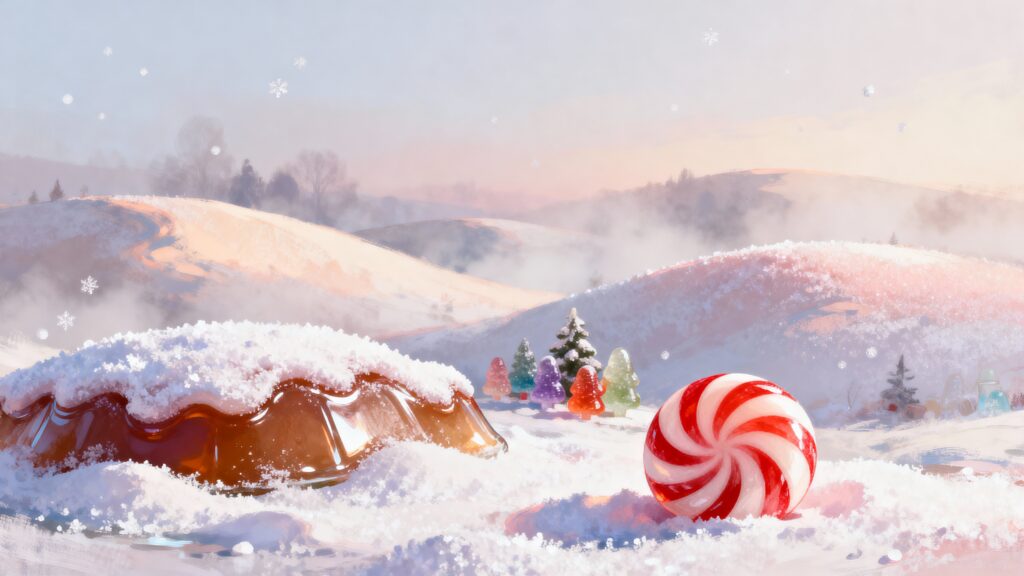 Candy landscape pastel Christmas hills tableau - Пример 1