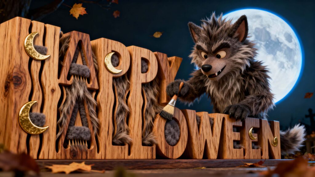 Cedar Halloween Sign with Werewolf - Пример 1