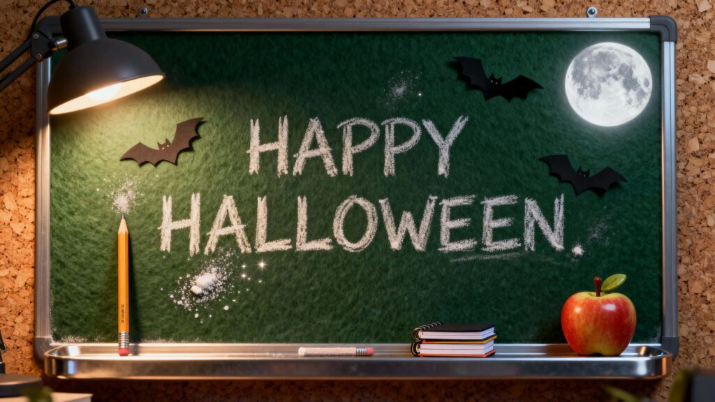 Chalkboard Halloween still-life tabletop vignette - Пример 1