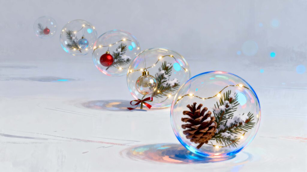 Christmas bubbles with floating ornaments - Пример 1