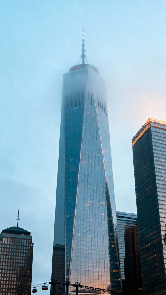 Chrome Skyscrapers in Vertical Mist - Пример 1