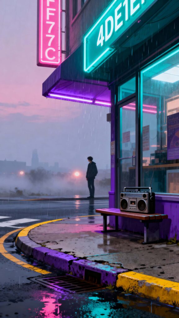 City Corner Vaporwave Night Scene - Пример 1