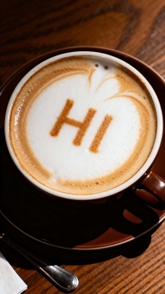 Coffee Foam ‘HI’ in Vertical Café Frame - Пример 1