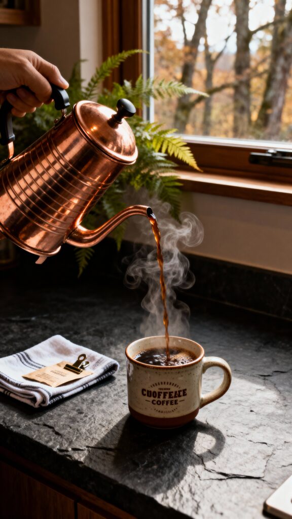 Copper French Press Pouring into Mug - Пример 1