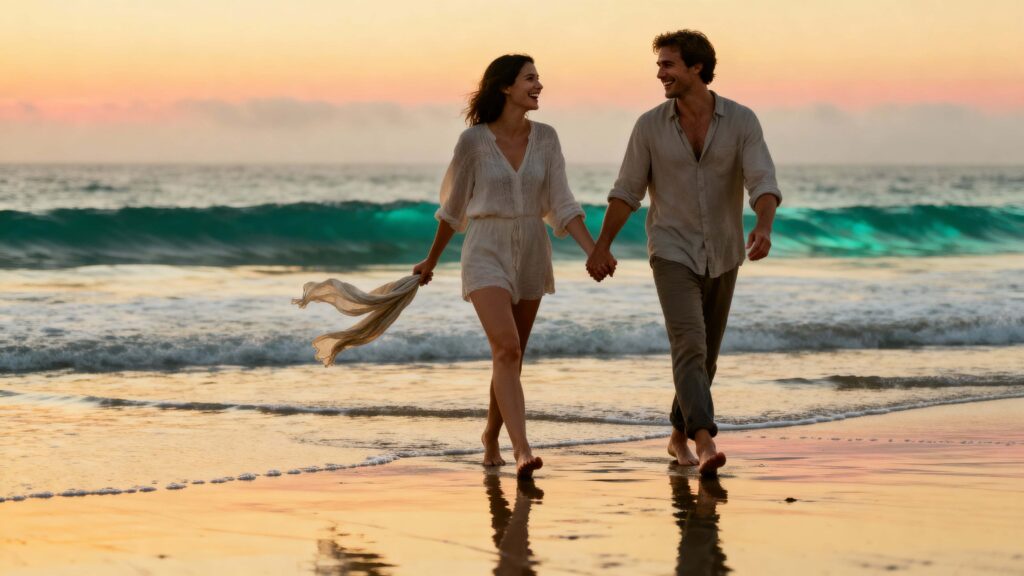 Couple walking barefoot on beach - Пример 1