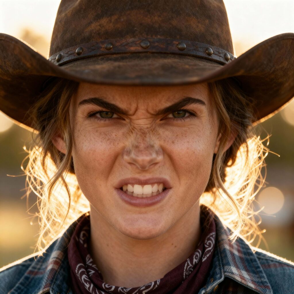 Cowgirl expressing intense fury - Пример 1