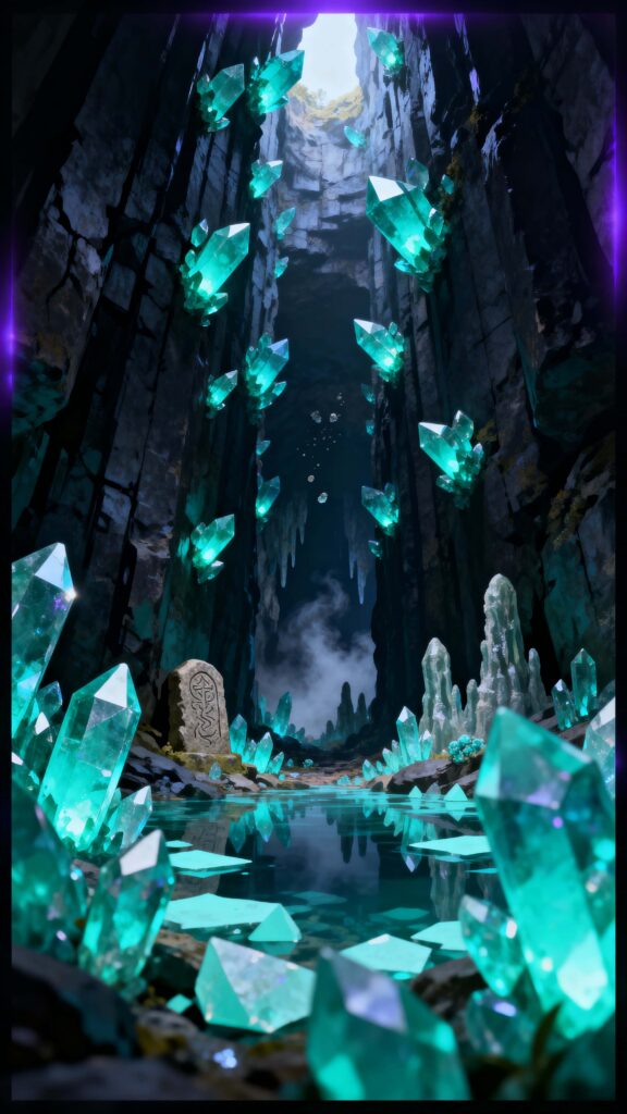 Crystal cave with glowing teal crystals - Пример 1