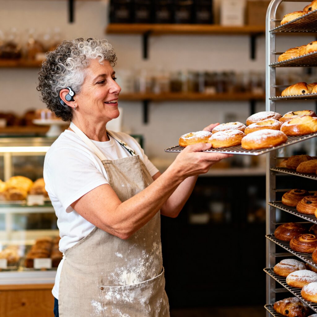 Deaf bakery owner inviting pastry portrait - Пример 1