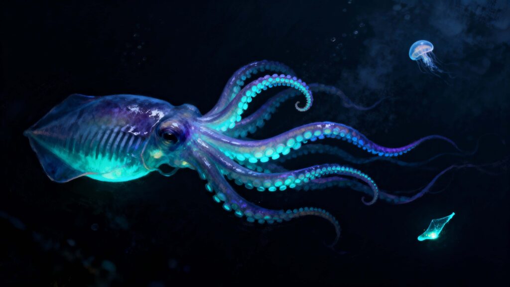 Deep-sea glowing creature with tentacles - Пример 1