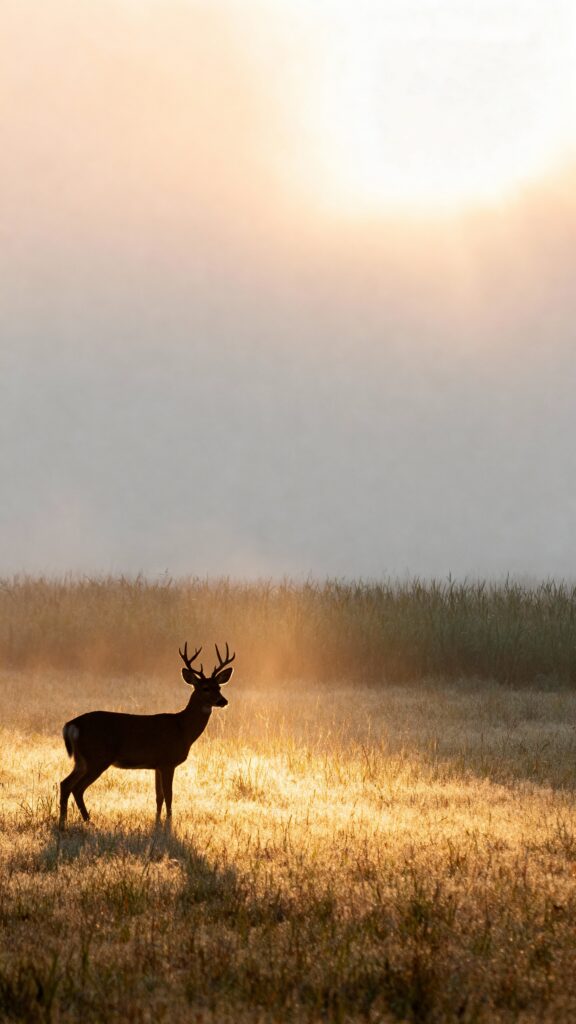 Deer silhouette in misty dawn field - Пример 1
