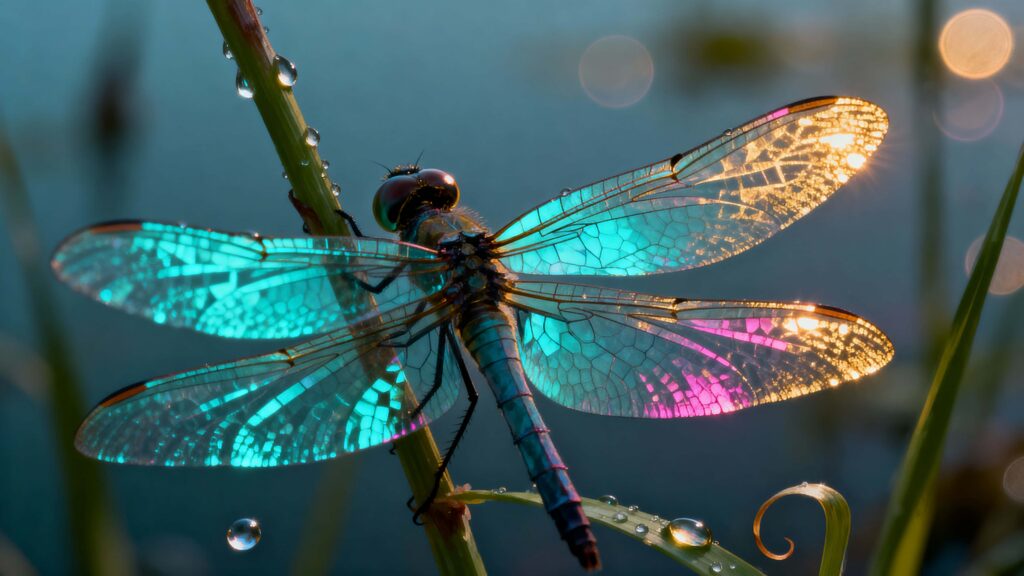 Dragonfly macro with neon wings - Пример 1
