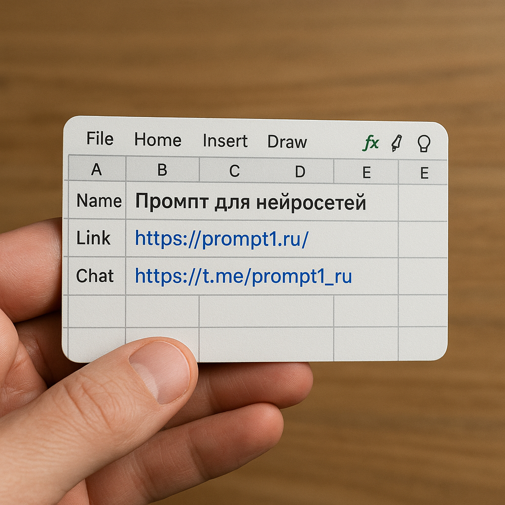 Промпт визитная карточка в стиле Excel - Пример 1