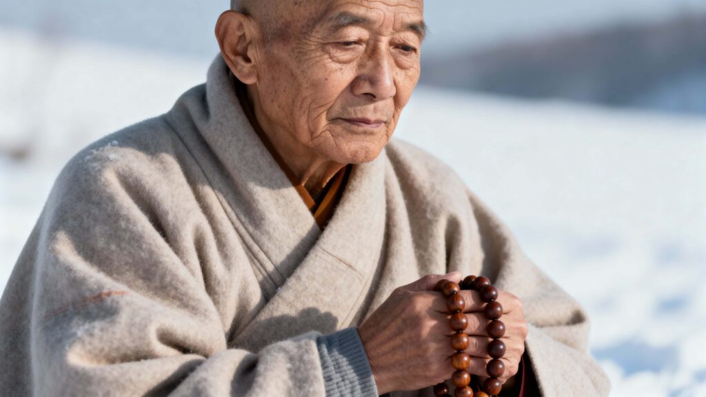 Elderly monk gentle storytelling portrait - Пример 1