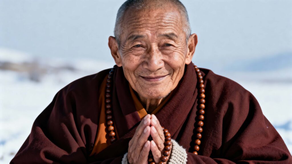 Elderly monk gentle storytelling portrait - Пример 1