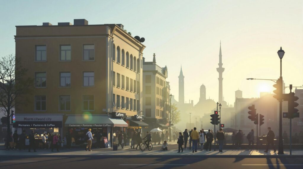 Промпт утреннего города - Пример 1