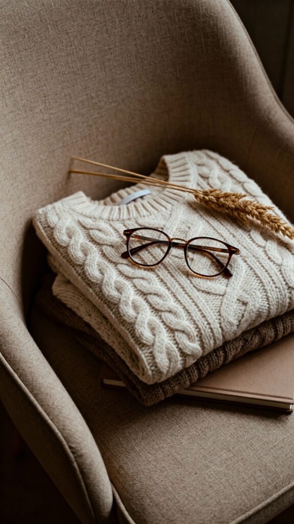 Folded knit sweater on linen chair - Пример 1