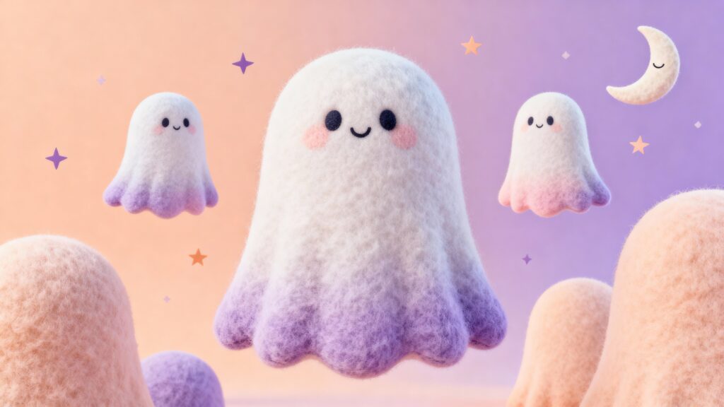 Friendly ghosts in pastel seasonal scene - Пример 1