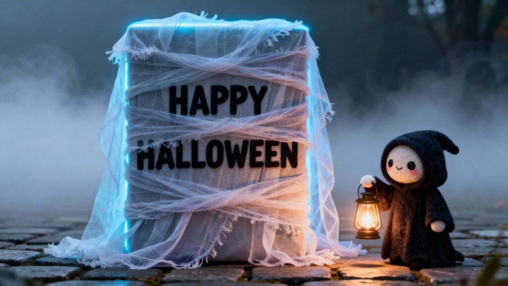 Gauze-wrapped Halloween lettering with reaper - Пример 1