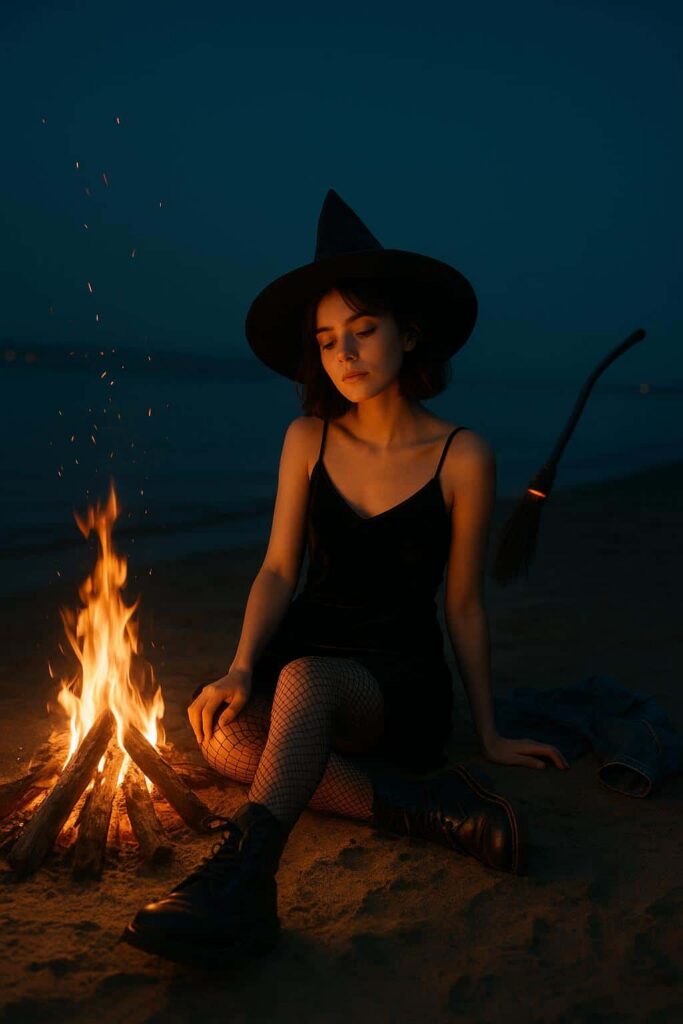 Gen-Z witch at bonfire beach - Пример 1